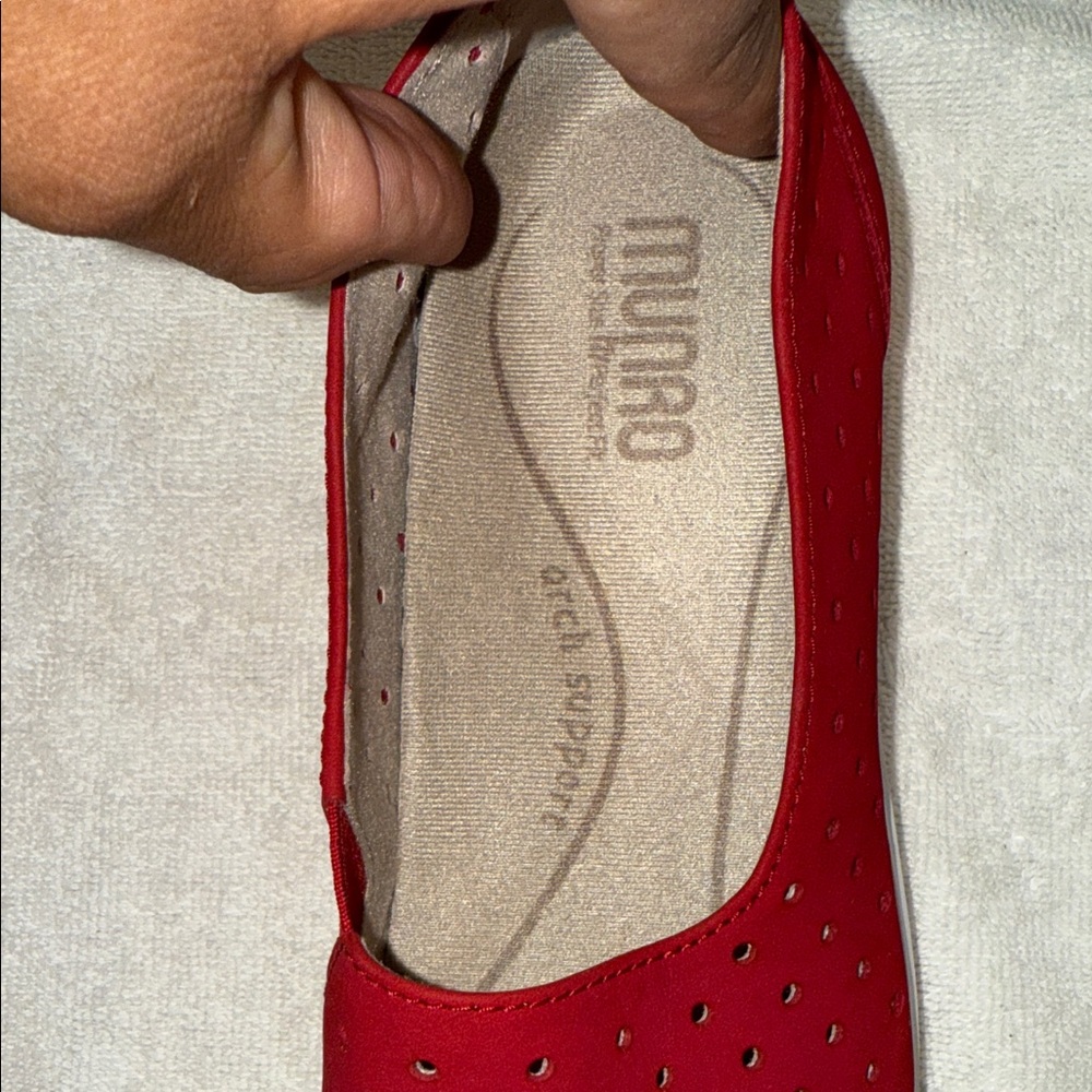 Munro Red Slip-On Flats with Perforated Design - Picture 5 of 11